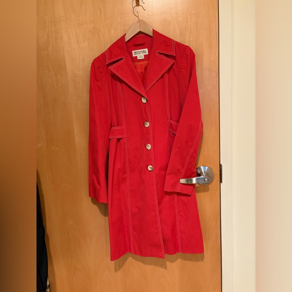 ✨VINTAGE Michael Kors Vibrant Red Orange Trench Rain Coat